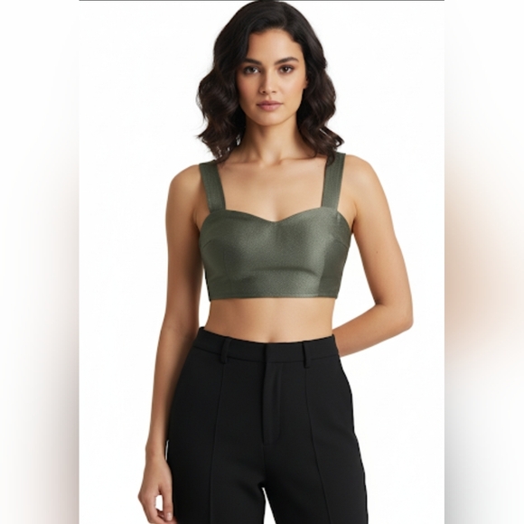 Textured Olive Green Crop Top - Picture 1 of 6